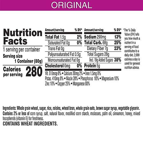 Kellogg's Raisin Bran Crunch Fiber Cereal, Original Flavor, 3|6oz Case (12 Cups) for Healthy Breaktime Snacking
