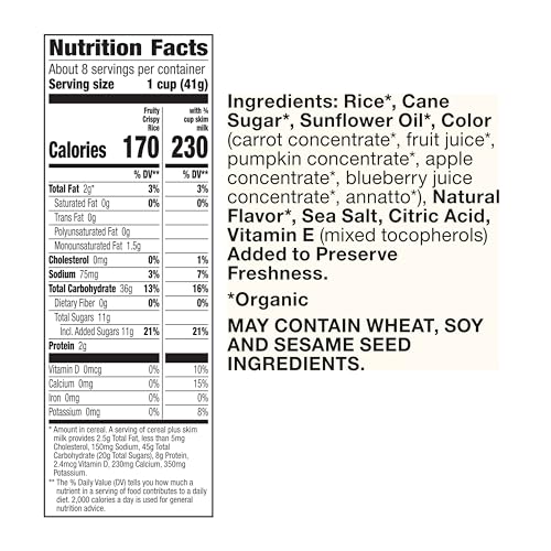 Cascadian Farm Organic Fruity Crispy Rice Cereal for Kids, Organic, 11.5 oz, Perfect for Breakfast
| Organic Fruity Cri