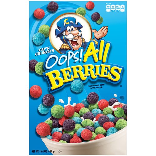 Cap'n Crunch's Oops All Berries Cereal 15.4 Oz Box for Kids with Crunchiness and Sweet Taste